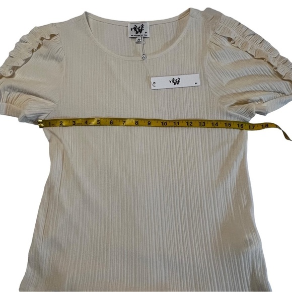 Who Wear What When Where Cream Shirt Puff Sleeve Large Ribbed Textured Coquette - Picture 7 of 11